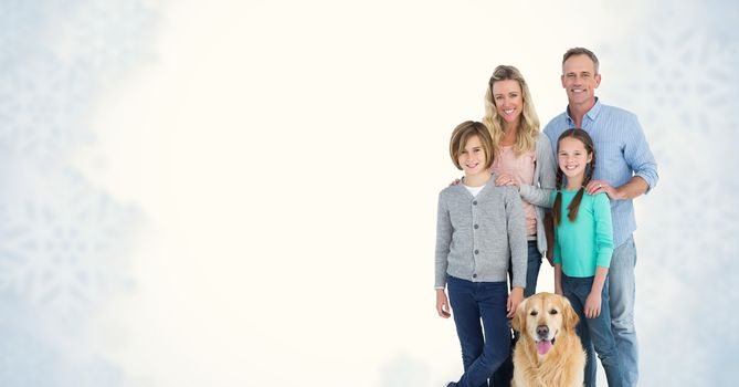 Digital composite of Portrait of smiling family with dog