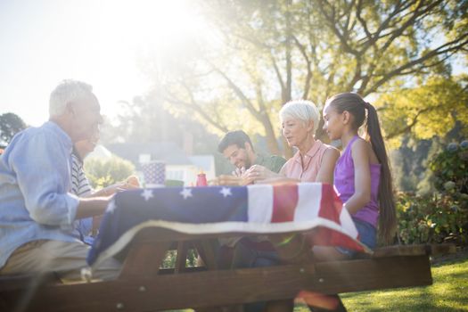 Family having meal in the park on a sunny day