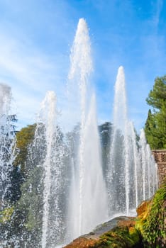 Water jets and fountains of the Villa d'Este in Tivoli. Lazio region, Italy .