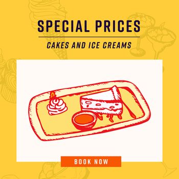 Greeting card with pizza and special prices text against white background