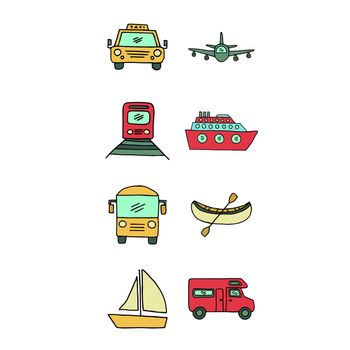 Vector icon set of transportation means against white background