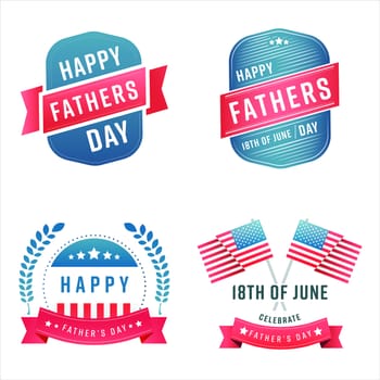 Greeting card with fathers day message and various icons against white background