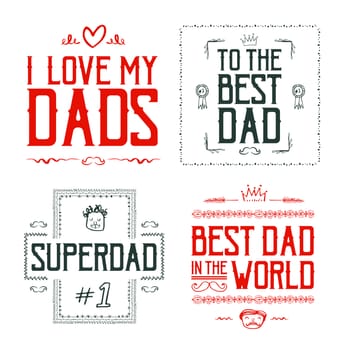 Vector icon set of fathers day greeting card against white background