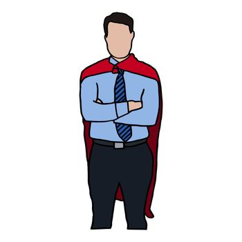 Vector icon set of businessman in superhero costume against white background