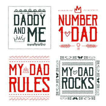 Vector icon set of fathers day greeting card against white background