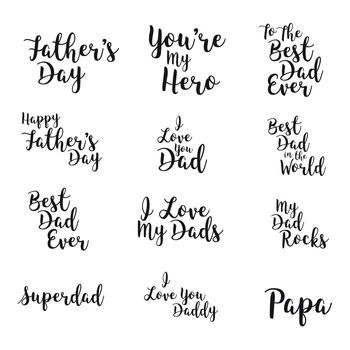 Vector icon set of fathers day text against white background