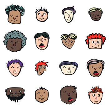 Vector icon set of dad faces against white background