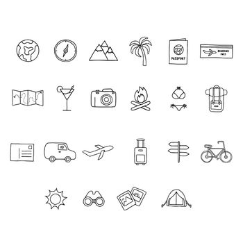 Vector icon set of vacation trip against white background