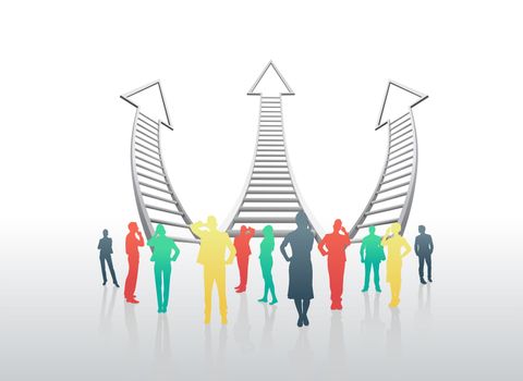 Digitally generated Business people with arrows pointing up