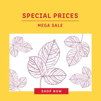 Special price sale brochure card with leaf on yellow background