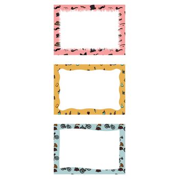 Vector set of frames with vintage icons against white background