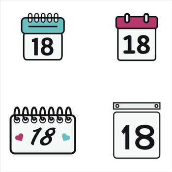 Vector set of calendar with date 18 against white background