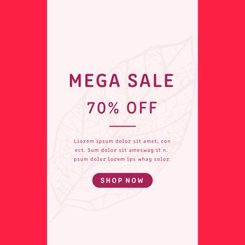 Mega sale brochure with leaf against red background