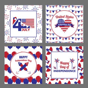 Vector set of independence day celebration against grey background