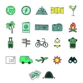 Vector set of various travel icon against white background