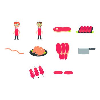 Vector icon of chefs and meals on white background