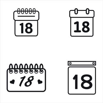 Vector set of calendar with date 18 against white background