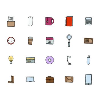 Vector icons set of office against white background