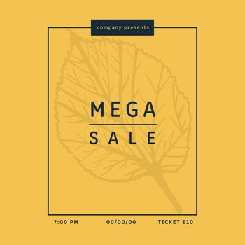 Mega sale brochure with leaf on yellow background