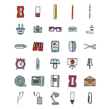 Vector icons set of office against white background