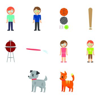 Vector set of family and pet against white background