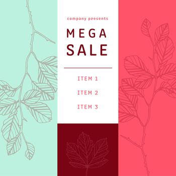 Vector of mega sale brochure with leaf