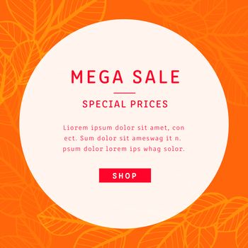 Mega sale brochure card against leaf background