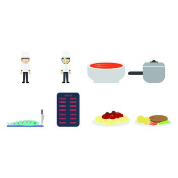 Vector icon of chefs and meals on white background