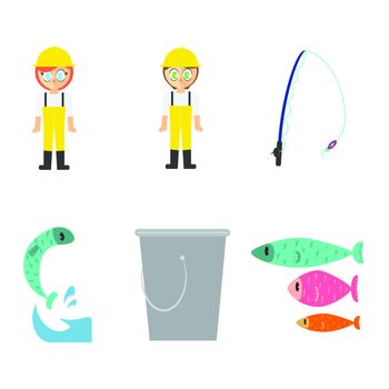 Vector set of essentials on fishery against white background