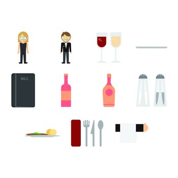 Vector icon set of restaurant needfuls on white background