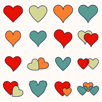 Various heart shape icons against white background