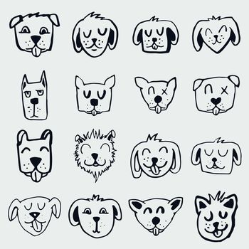 Vector icon set of dogs and cats against white background
