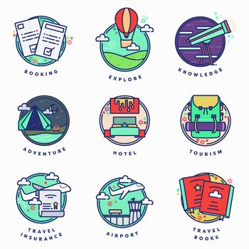 Vector icon set of travel against white background