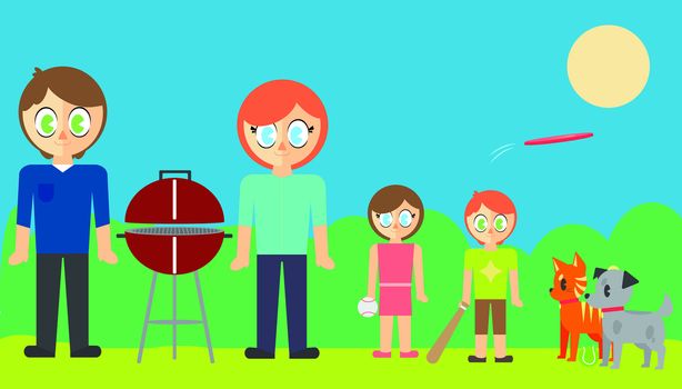 Vector set of family and pet in park