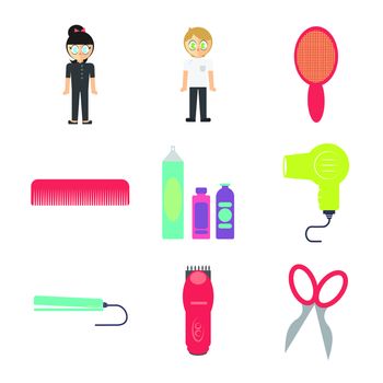 Vector set of barbers and accessories on white background