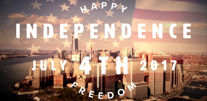 Computer graphic image of happy 4th of july text against united states of america flag