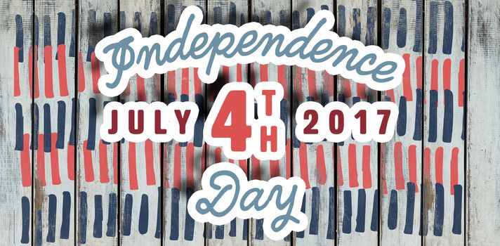 Digitally generated image of happy 4th of july message against wood background