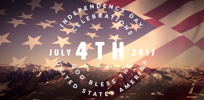 Multi colored happy 4th of july text against white background against snow covered mountains against clear sky