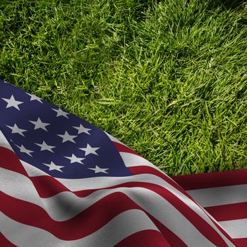 Focus on usa FLAG against grass background