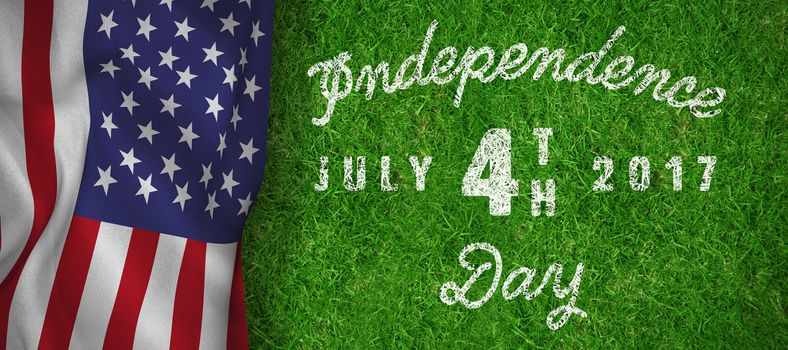 Digitally generated image of happy 4th of july message against closed up view of grass