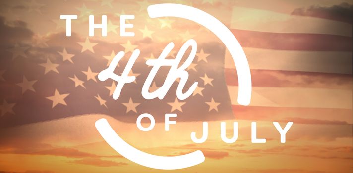 Colorful happy 4th of july text against white background against united states of america flag