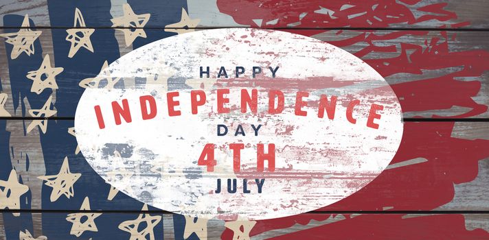 Happy 4th of july text on white background against wood