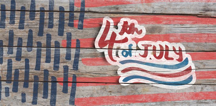 Digitally generated image of 4th of july text  against full frame of wooden wall