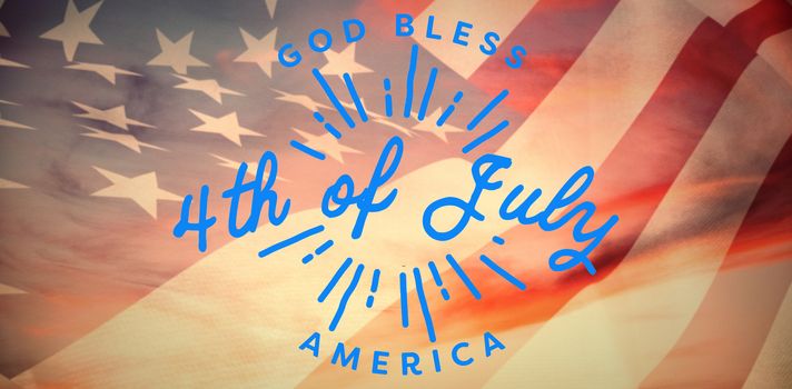 Digitally generated image of happy 4th of july message against full frame shot of sky