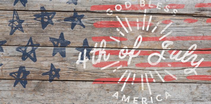 Digitally generated image of happy 4th of july message against full frame of wooden wall