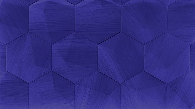 3D decorative wall for the interior of an unusual hexagonal geometric shape, similar to a honeycomb. Abstract texture of the deep blue color of the night sky