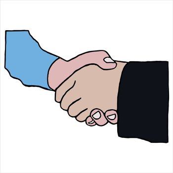 Vector of businesspeople shaking hands against white background