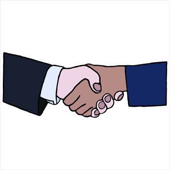 Vector of businesspeople shaking hands against white background