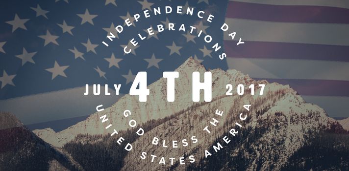 Multi colored happy 4th of july text against white background against united states of america flag