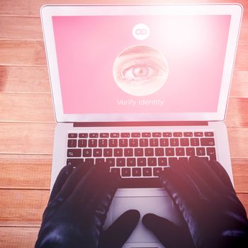 Iris recognition against cropped hands of hacker using laptop 